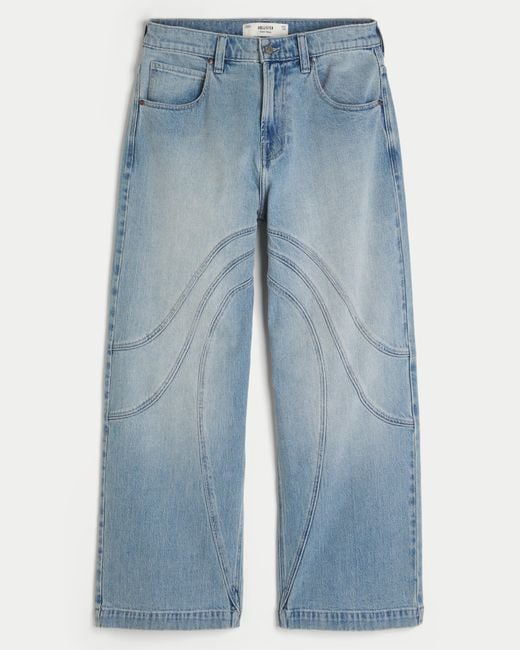 Hollister Blue Light Wash Seamed Super Baggy Jeans for men