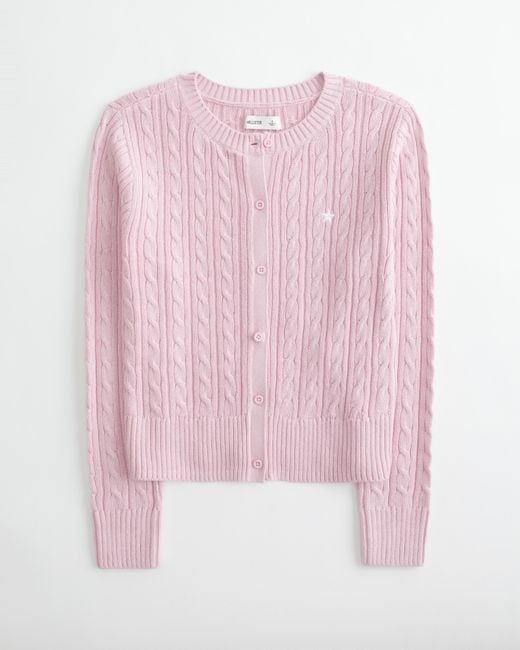 Hollister Pink Easy Cable-knit Star Crew Cardigan
