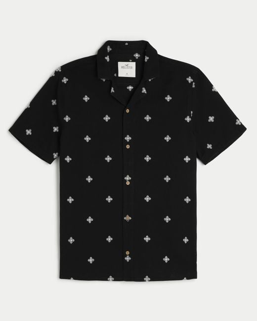 Hollister Black Boxy Embroidered Pattern Shirt for men