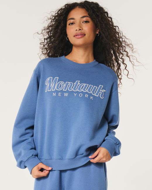 Hollister Blue Easy Montauk New York Graphic Crew Sweatshirt