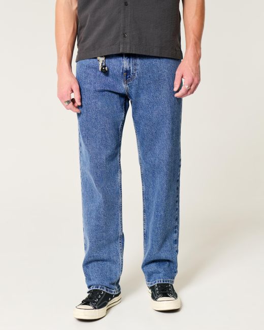 Hollister Blue Medium Wash Loose Jeans for men
