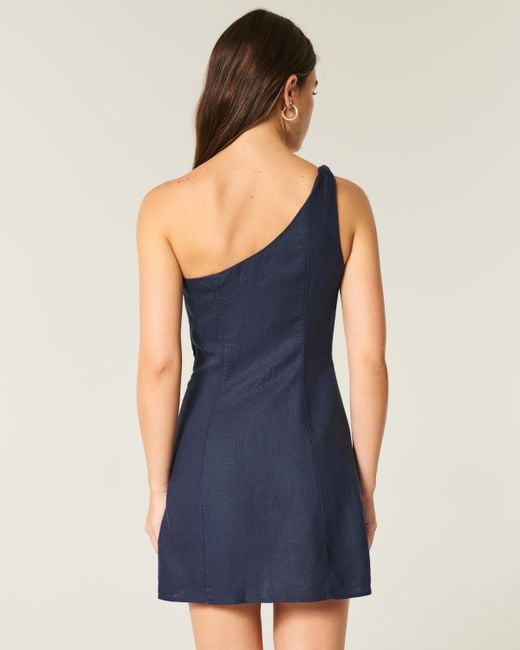 Hollister Blue Linen-blend Asymmetrical Mini Dress