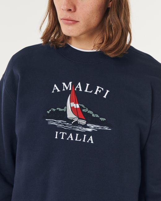 Hollister Blue Relaxed Amalfi Italia Graphic Crew Sweatshirt for men