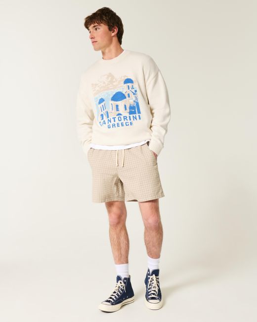Hollister Blue Santorini Greece Graphic Crew Sweater for men