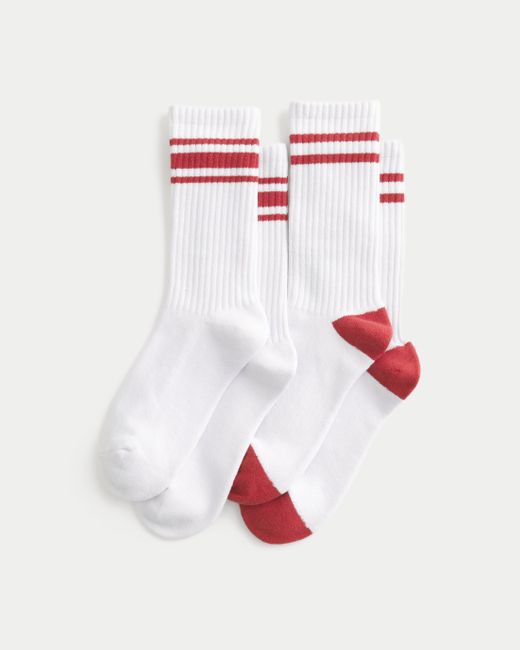 Hollister Gestreifte Crew-Socken im 2er-Pack in White für Herren