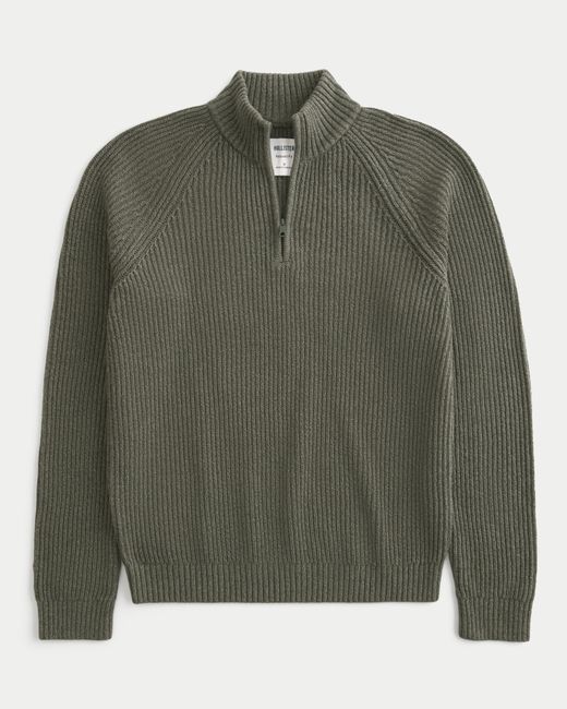 Hollister Green Relaxed Quarter-zip Sweater for men