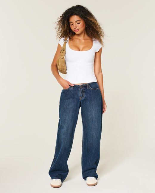 Hollister White Must-have Basics Scoop/crew T-shirt