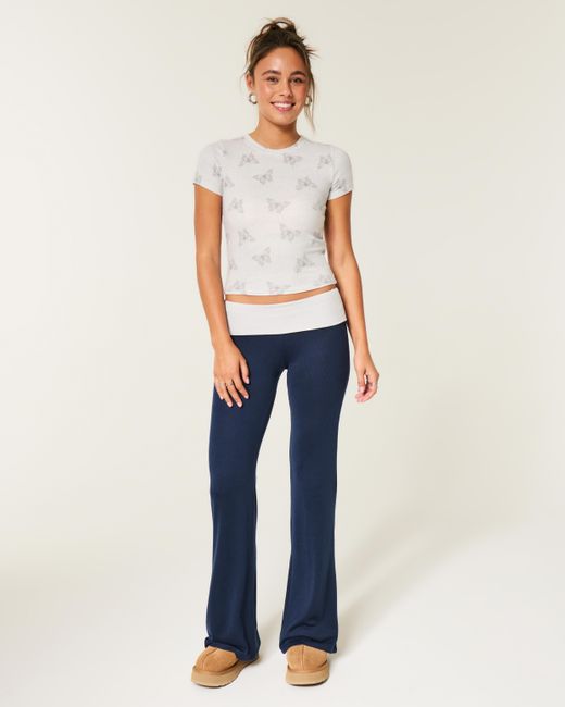 Hollister Blue Always Cozy Knit Foldover Waist Flare Pants
