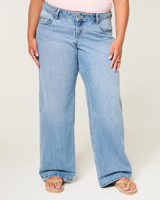 Hollister Blue Ultra Low-rise Medium Wash Baggy Jeans