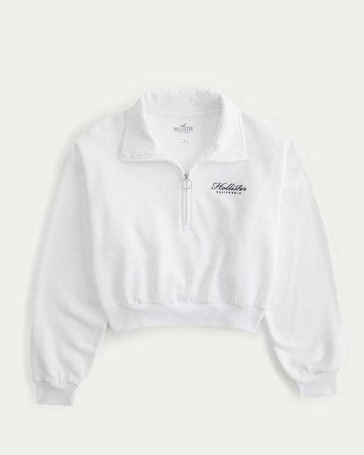 Hollister White Lässiges Sweatshirt mit Logo und kurzem Reißverschluss