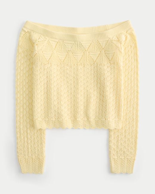 Hollister Yellow Stitchy Crochet-style Off-the-shoulder Sweater