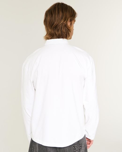Hollister White Boxy Long-sleeve Logo Graphic Rugby Polo for men