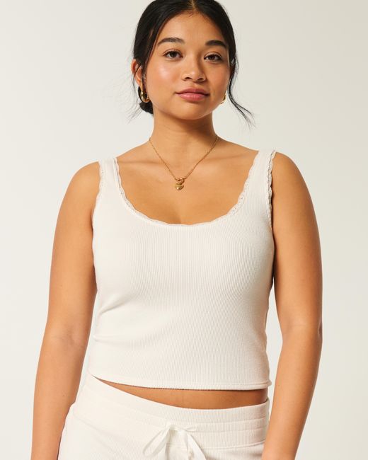 Hollister Natural Gilly Hicks Cozy Waffle Lace Trim Tank