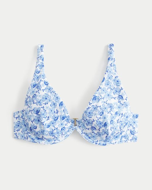 Hollister Blue High Apex Ribbed Underwire Bikini Top
