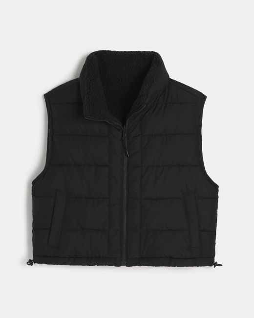 Hollister Black Gilly Hicks Sherpa-lined Reversible Vest