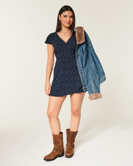 Hollister Blue Short-sleeve Wrap Mini Dress