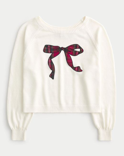 Hollister Natural Easy Off-the-shoulder Bow Graphic Sweater