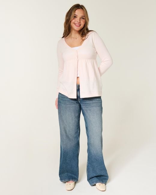 Hollister Pink Long-sleeve Flyaway Babydoll Cardigan