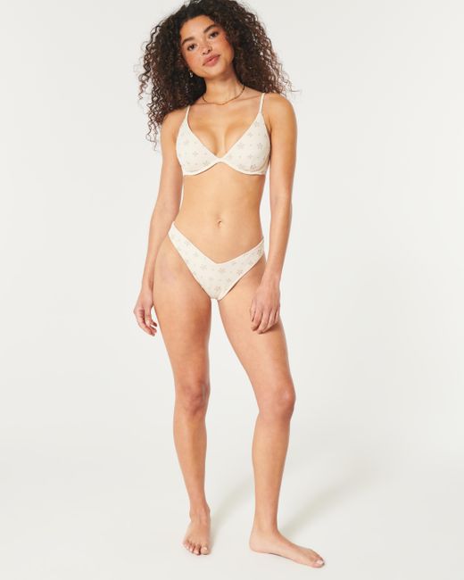 Hollister White Bikinioberteil mit Lochdesign, Bügeln und tiefem Ausschnitt