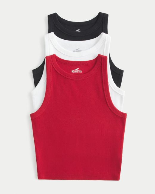 Hollister Red Ribbed High-neck Tank 3-pack