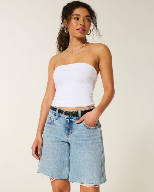 Hollister Blue Low-rise Light Wash Baggy Jort