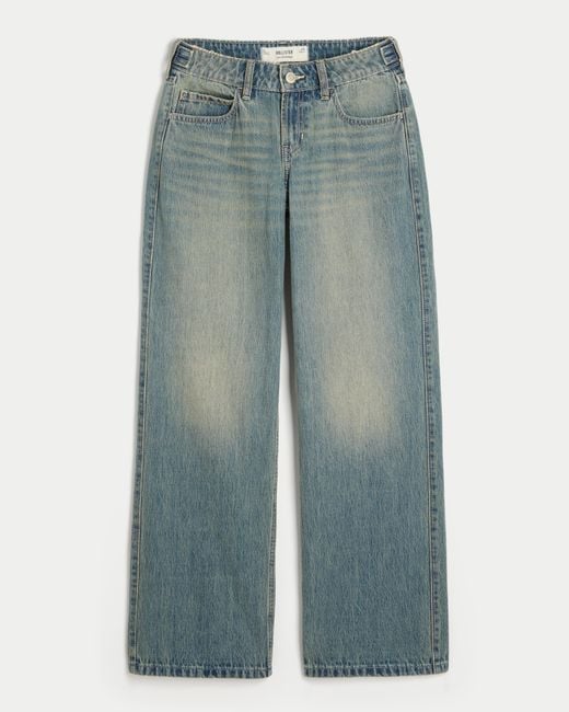 Hollister Blue Hollister Andi Adjustable Waist Low-rise Medium Wash Baggy Jeans