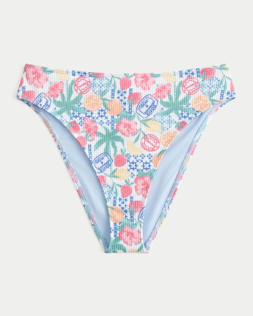 Hollister Blue Curvy High-leg High-waist Ribbed Cheeky Bikini Bottom