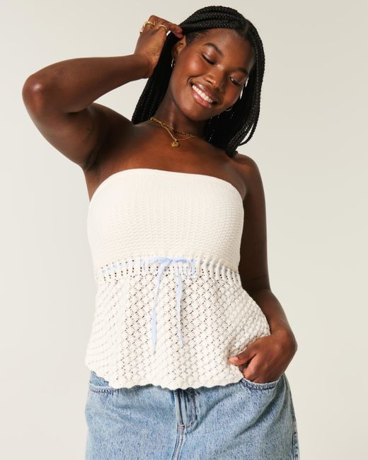 Hollister Natural Crochet-style Strapless Sweater Tube Top