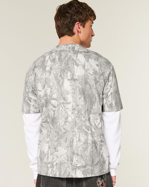 Hollister White Boxy Heavyweight Cotton Camo Crew T-shirt for men