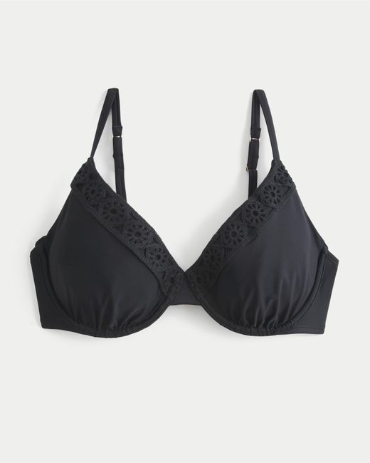 Hollister Black Curvy Crochet-style Trim Underwire Bikini Top