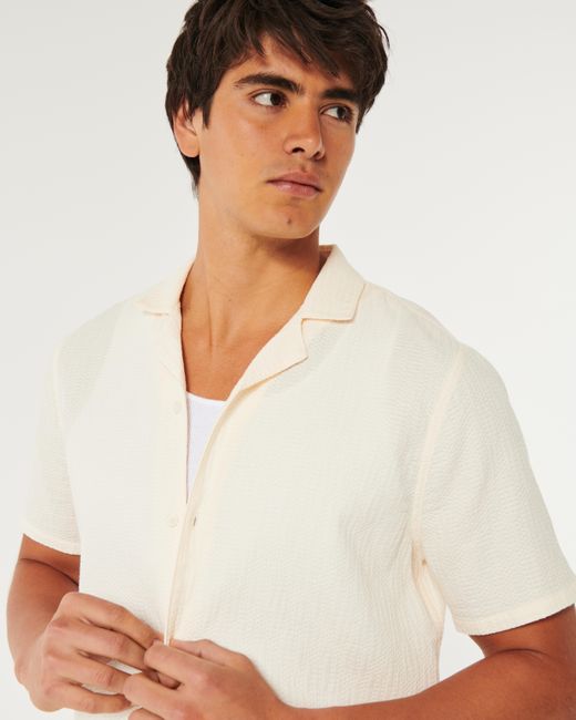 Hollister Natural Short-sleeve Textured Cotton Shirt for men
