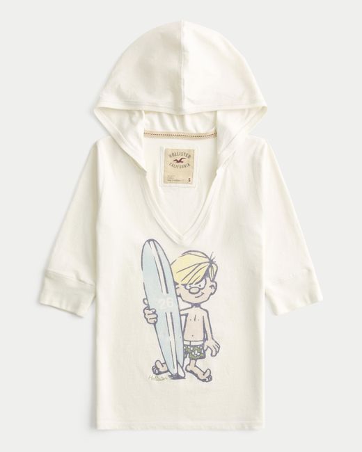 Hollister White Hooded Half-sleeve Waxer Graphic Tee
