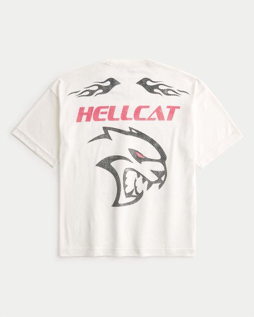 Hollister White Baggy Dodge Hellcat Graphic Jersey for men