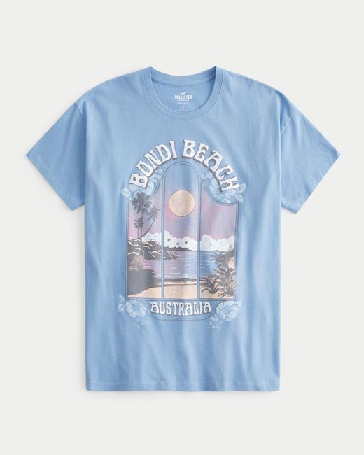 Hollister Blue Oversized Bondi Beach Graphic Tee