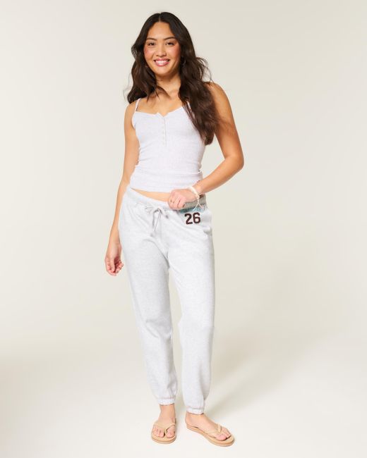 Hollister White Fleece Logo Graphic Joggers