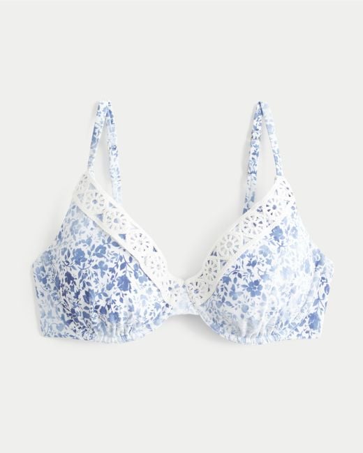 Hollister Blue Curvy Crochet-style Trim Underwire Bikini Top