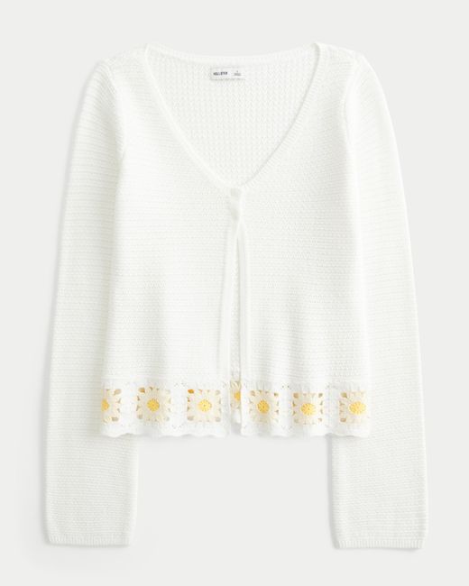 Hollister White Floral Hem Cardigan