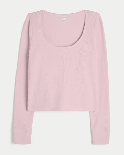 Hollister Pink Gilly Hicks Always Cozy Waffle Long-sleeve Scoop Top