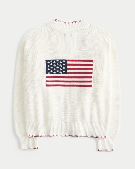 Hollister White Easy American Flag Graphic No-close Cardigan
