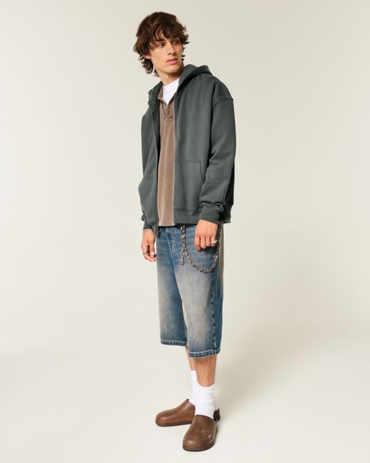 Hollister Green Boxy Zip-up Hoodie for men
