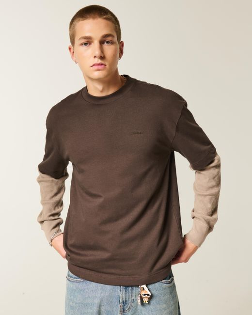 Hollister Brown Boxy Logo Cooling Tee for men