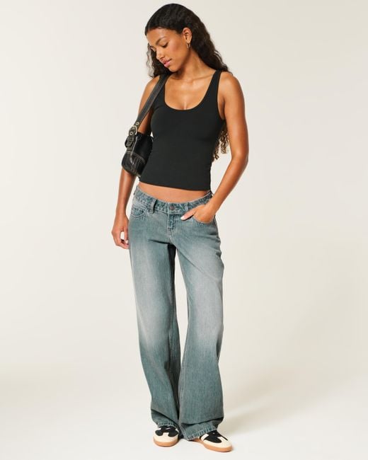 Hollister Blue Ultra Low-rise Dark Wash Baggy Jeans