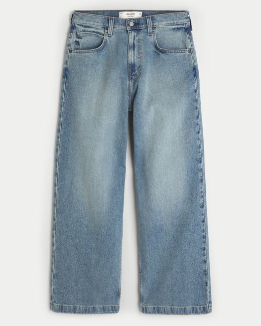 Hollister Blue Medium Wash Super Baggy Jeans for men