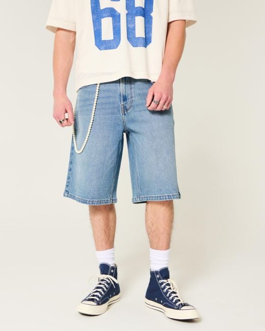 Hollister Below-the-knee Medium Wash Super Baggy Denim Shorts in