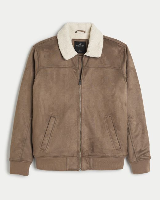 Hollister Brown Faux Shearling-lined Faux Suede Bomber Jacket for men