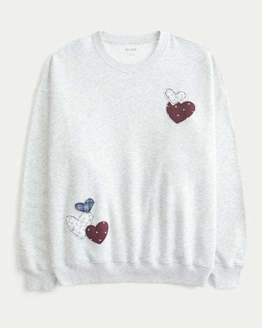 Hollister White Oversized Heart Graphic Crew Sweatshirt