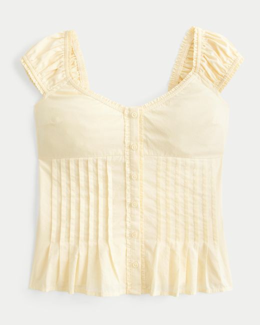 Hollister Natural V-neck Pintuck Top