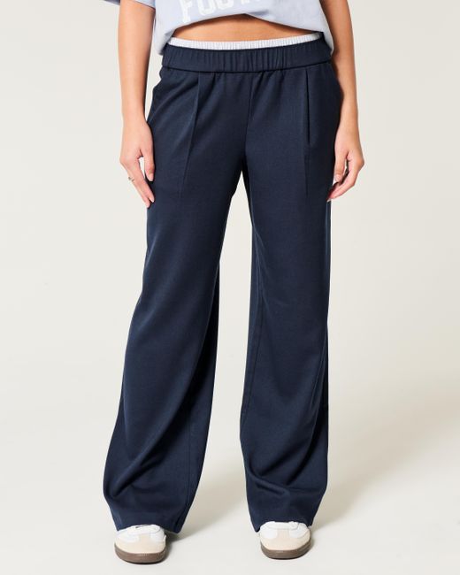 Hollister Double waistband Wide leg Pull on Pants in Blue Lyst UK
