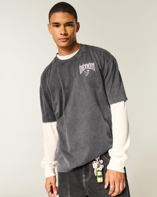Hollister Gray Boxy Heavyweight Dodge Demon Graphic Tee for men