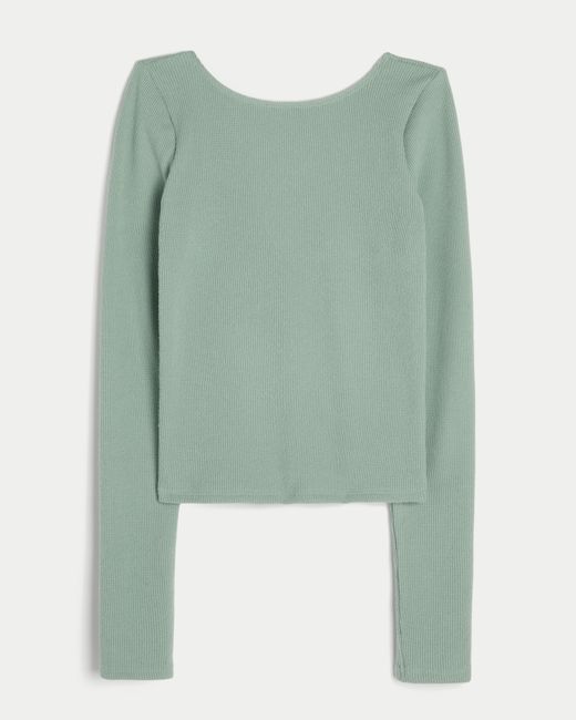 Hollister Green Gilly Hicks Cozy Waffle Boat-neck Top